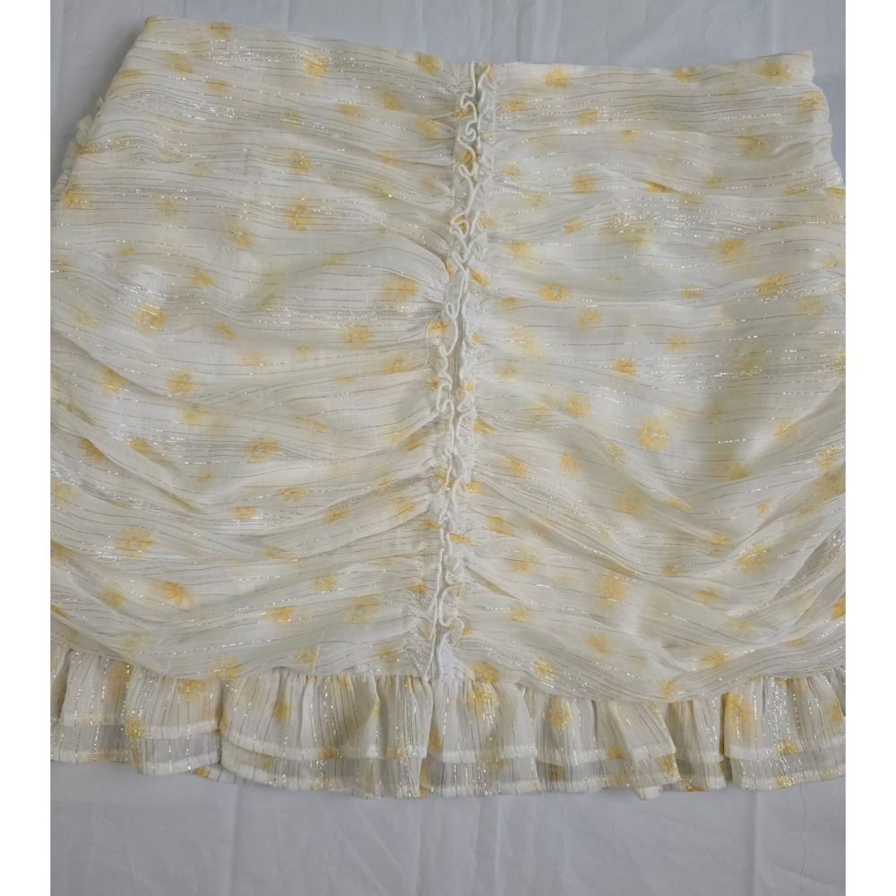 Forever 21 Floral Mini Skirt Lot of 2 Ruched Ruffle White Yellow Blue Large NWT - Picture 3 of 16